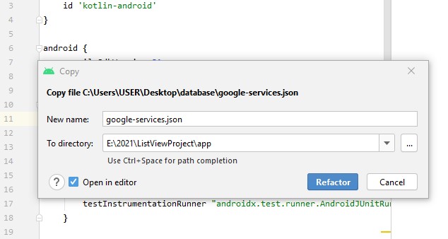 How to connect firebase to android studio by adding a project