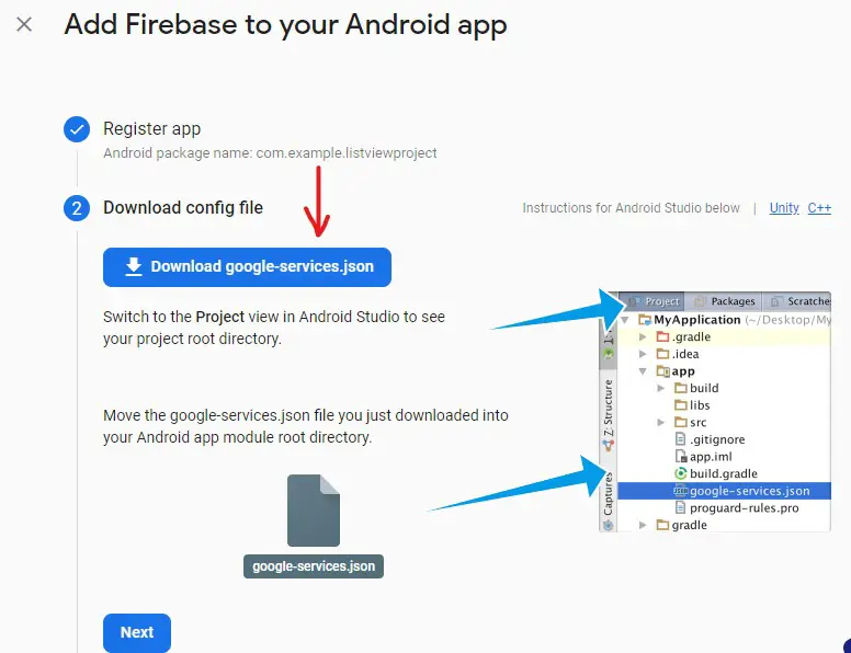 How to connect firebase to android studio by adding a project