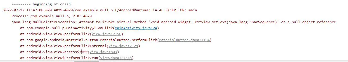 Null pointer exception in android studio